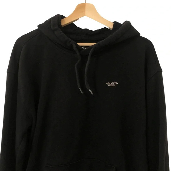 Hollister Hoodie Men's Large Embroidered Sleeve Hood Black Casual Streetwear - Picture 2 of 13